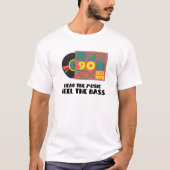 Hoor de muziek voelen de bas vinyl grafisch t-shirt (Voorkant)