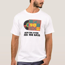 Hoor de muziek voelen de bas vinyl grafisch t-shirt