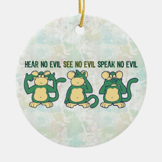 Hoor geen Kwaad Monkeys Greens Keramisch Ornament (Voorkant)
