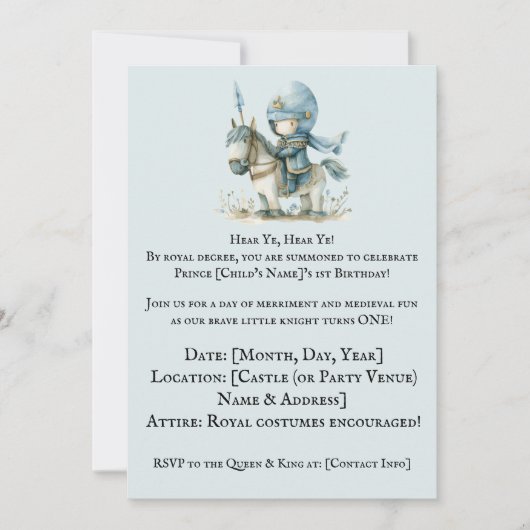 Hoor, hoor! Ridder-thema jongen zijn 1e verjaardag Kaart (Voorkant)