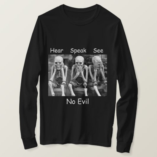 Hoor spreken Zie Geen booskeletten T-shirt (Design voorkant)
