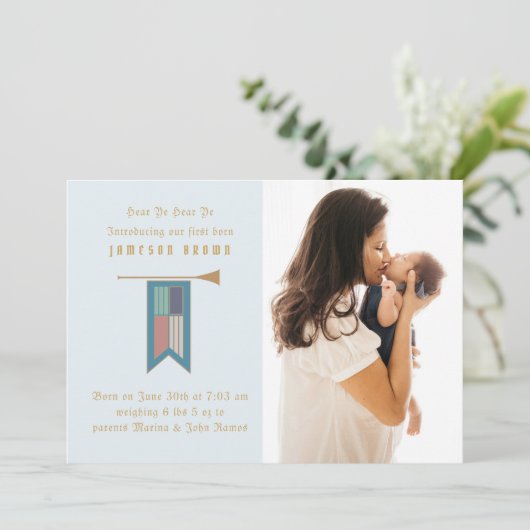 Hoor Ye Hear Ye Medieval Fotoaankondiging Kaart (Staand voorkant)