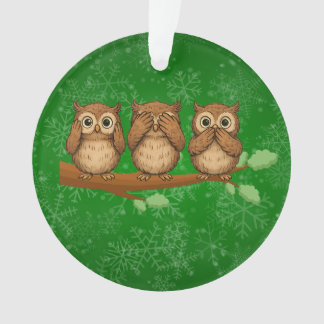 Hoor, Zie en Spreek Geen Kwaad Uilen Ornament