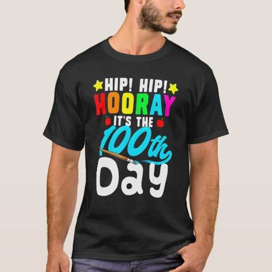 Hooray, 100e dag van schooldocenten t-shirt (Voorkant)