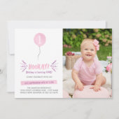 Hooray | Foto van Birthday Party Invitation | Roze Kaart (Voorkant)