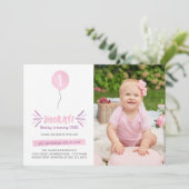 Hooray | Foto van Birthday Party Invitation | Roze Kaart (Staand voorkant)