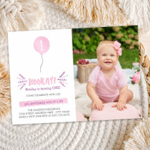 Hooray | Foto van Birthday Party Invitation | Roze