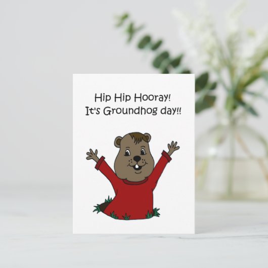 Hooray haar briefkaart op de Groundhog-dag in wit (Staand voorkant)