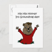 Hooray haar briefkaart op de Groundhog-dag in wit (Voorkant / Achterkant)