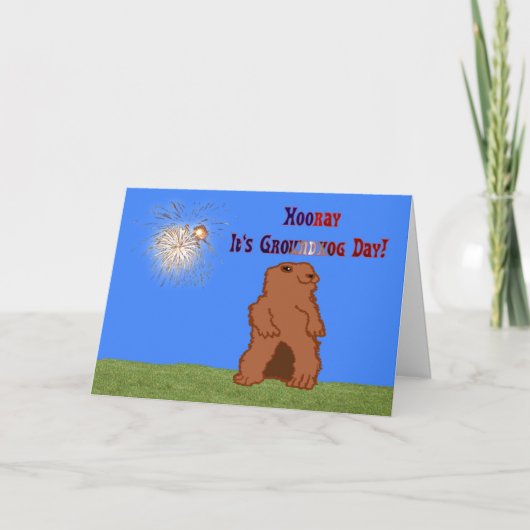 Hooray het is Dag Groundhog! De Lente van de Dag Kaart (Voorkant)