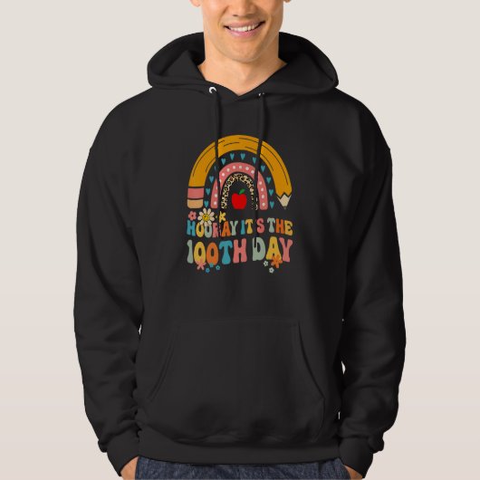 Hooray It's The 100th Day Groovy Rainbow 100 Days  Hoodie (Voorkant)