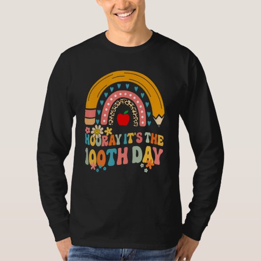 Hooray It's The 100th Day Groovy Rainbow 100 Days  T-shirt (Voorkant)