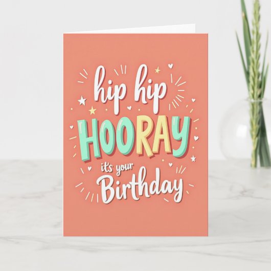 Hooray Script Verjaardagskaart Kaart (Voorkant)