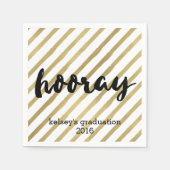 Hooray | Zwarte en Faux Gold Stripe Afstuderen Servet (Voorkant)