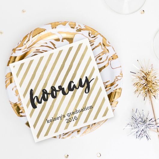 Hooray | Zwarte en Faux Gold Stripe Afstuderen Servet