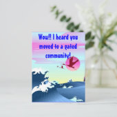 "Hoorde dat je naar een gated community verhuisde" Aankondigingskaart (Staand voorkant)