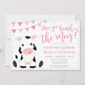 Hoorde de Moos Roze Koe van het Meisje Birthday Kaart (Voorkant)
