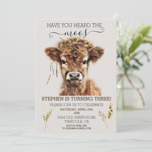 Hoorde je de Moos Boho Highland Koe Verjaardag? Kaart (Staand voorkant)