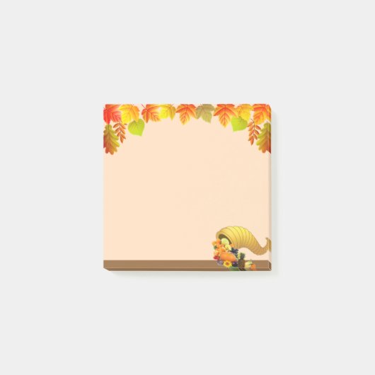 Hoorn des Overvloeds, Herfstbladeren op Beige Post-it® Notes (Voorkant)