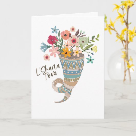 Hoorn van Bloemen Rosh Hashanah Kaart (Gele Bloem)