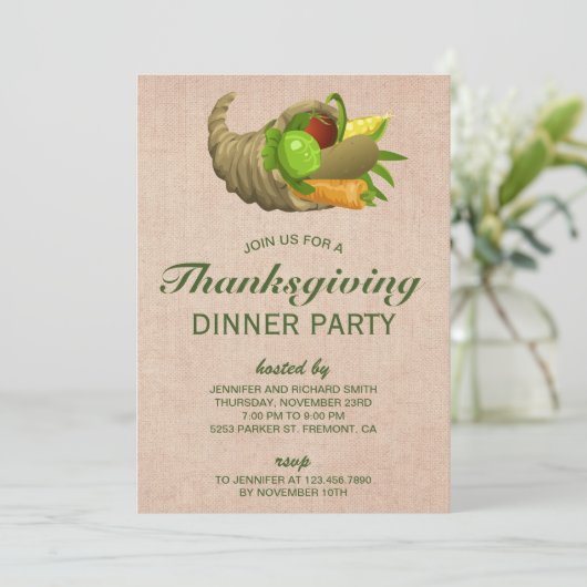 Hoorn van overvloed | Burlap Thanksgiving Dinner P Kaart (Staand voorkant)