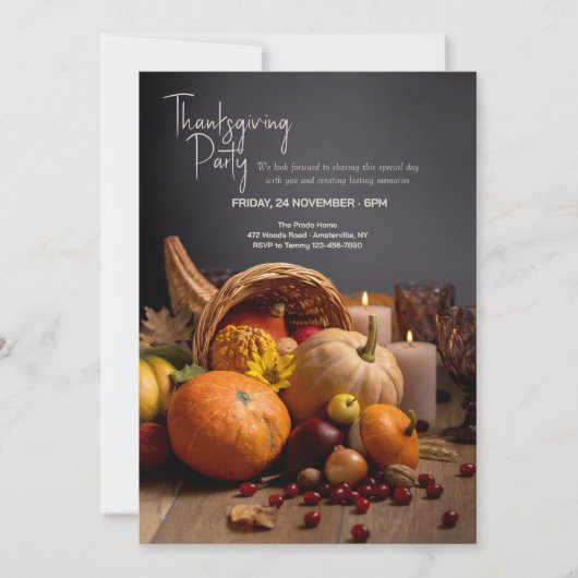 Hoorn van Overvloed Thanksgiving Party Invitation Kaart (Voorkant)