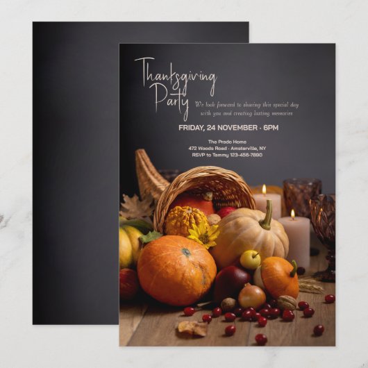 Hoorn van Overvloed Thanksgiving Party Invitation Kaart (Voorkant / Achterkant)