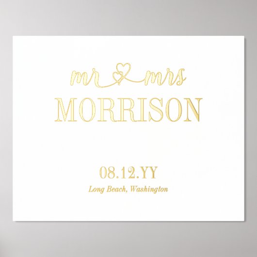 Hoort Mr & Mrs Last Name Wedding Date Folie Afdrukken (Voorkant)