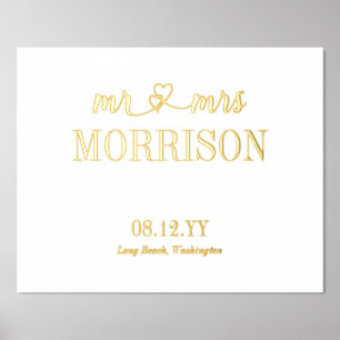 Hoort Mr & Mrs Last Name Wedding Date Folie Afdrukken