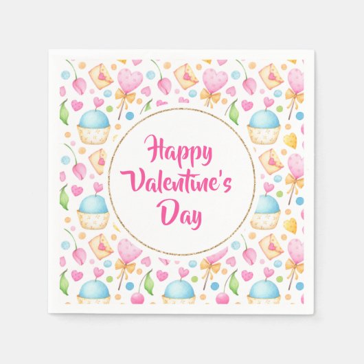 Hoorten en Muffins Waterverf Patroon Valentijnse Servet (Voorkant)