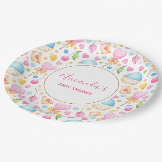 Hoorten en Muffins Waterverf Pattern Party Papieren Bordje (Gekanteld)