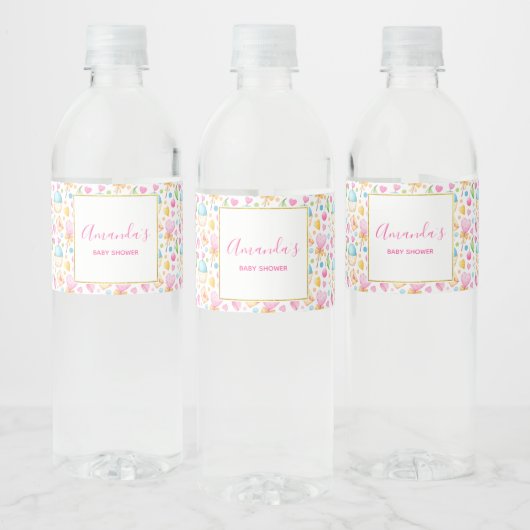 Hoorten en Muffins Waterverf Pattern Party Waterfles Etiket (Flessen)