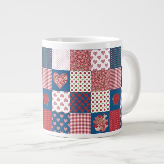 Hoorten en Rozen Faux Patchwork Jumbo Coffee Mok (Voorkant rechts)