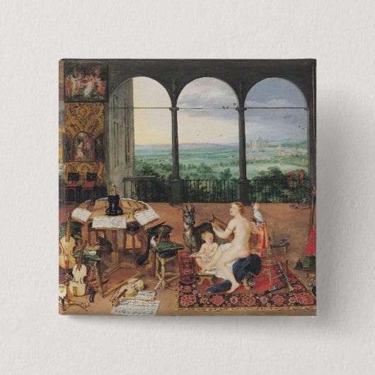 Hoorzitting 1617 vierkante button 5,1 cm (Voorkant)