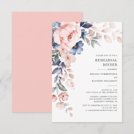 Hoorzitting in de Floral, blauwe roze bloemen Kaart (Voorkant / Achterkant)