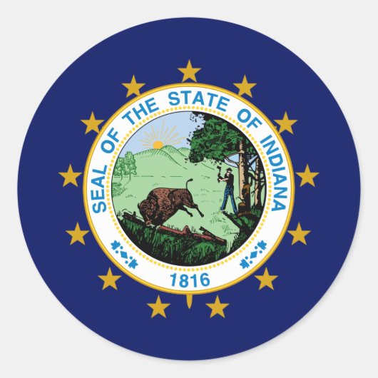 Hoosier Vlag & Zegel, Vlag van Indiana Ronde Sticker (Voorkant)