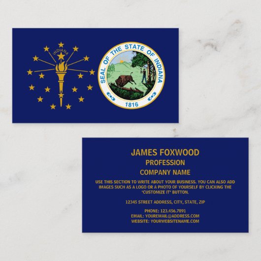 Hoosier Vlag & Zegel, Vlag van Indiana Visitekaartje (Voorkant / Achterkant)