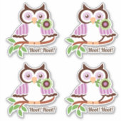 Hoot Hoot! Set van vier schattige lente uilen bloe Sticker (Voorkant)