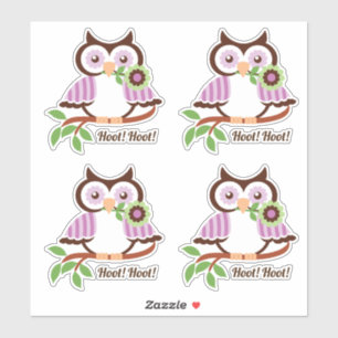 Hoot Hoot! Set van vier schattige lente uilen bloe Sticker