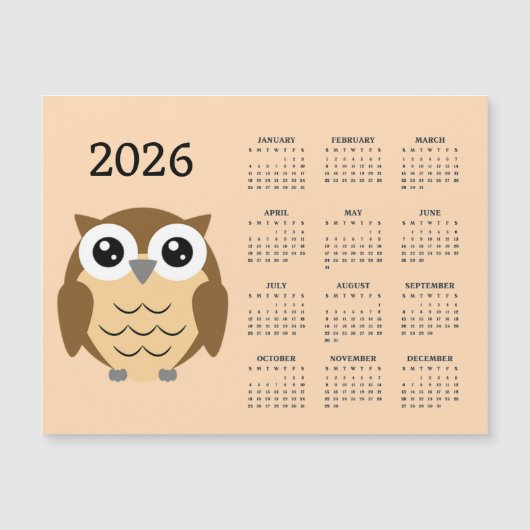 Hoot Owl 2026 Calendar Magnetic Card (Voorkant)