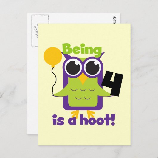 Hoot Owl 4th Birthday T-shirts en cadeautjes Briefkaart (Voorkant / Achterkant)