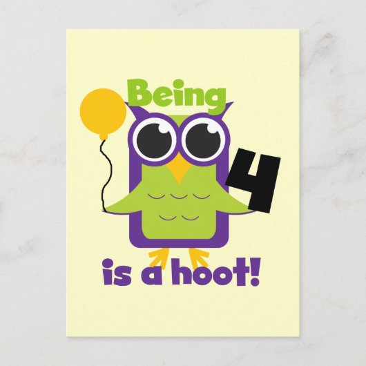 Hoot Owl 4th Birthday T-shirts en cadeautjes Briefkaart (Voorkant)