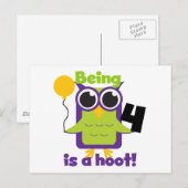Hoot Owl 4th Birthday T-shirts en cadeautjes Briefkaart (Voorkant / Achterkant)
