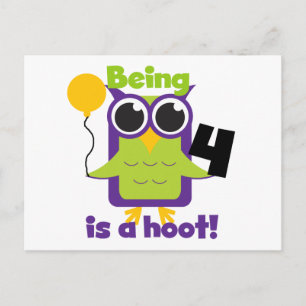 Hoot Owl 4th Birthday T-shirts en cadeautjes Briefkaart