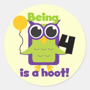 Hoot Owl 4th Birthday T-shirts en cadeautjes Ronde Sticker