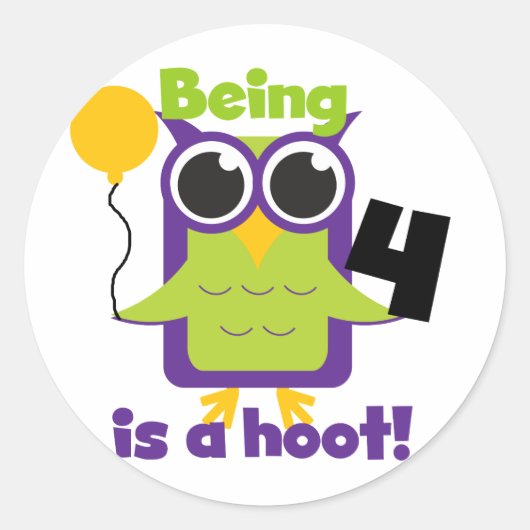 Hoot Owl 4th Birthday T-shirts en cadeautjes Ronde Sticker (Voorkant)