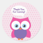 Hoot Owl Girl Pink Bedankt voor je komst Ronde Sticker (Voorkant)
