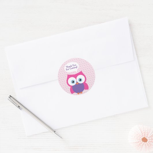 Hoot Owl Girl Pink Bedankt voor je komst Ronde Sticker (Envelop)