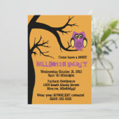 Hoot Owl Halloween Party Invitation Kaart (Staand voorkant)