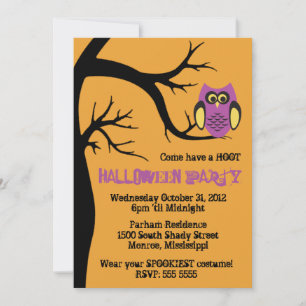 Hoot Owl Halloween Party Invitation Kaart